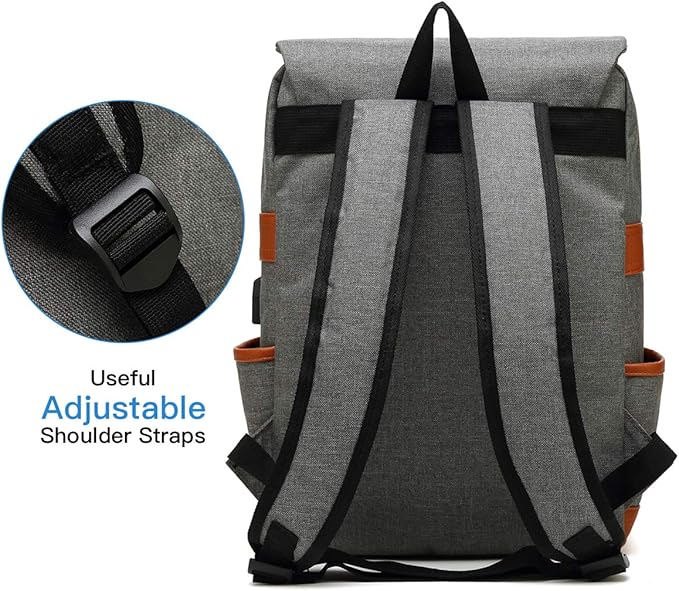 Mancio Slim Vintage Laptop Backpack For women,Men For Travel, College, Dayparks, Fits up to 15.6Inch Notebook in Grey