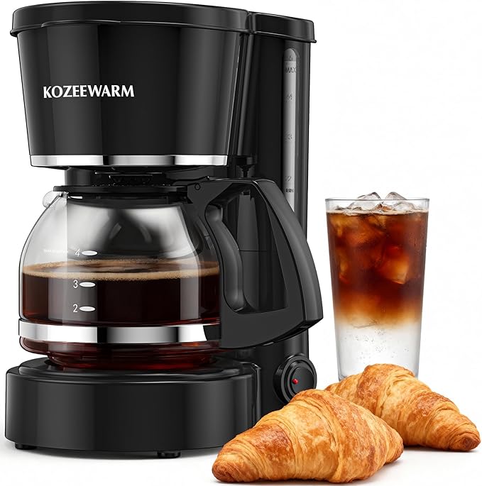 Coffee Maker, 5 Cup Drip Coffee Machine with Glass Carafe, Compatible with Ground&Tea Leaves – Portable Small Cafetera for Home, Office, Travel & Camping-Black
