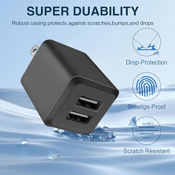 USB Wall Charger, Dual Port USB Cube Power Adapter Charger Plug Block Charging Box, Dual Port Wall Fast Charging Adapter, Compatible for i Phone 14 13 12 11，Black
