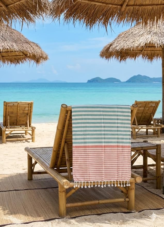 Cotton Turkish Beach Towel with Towels Oversized 36"x72" Pool Absorbent Extra Large Quick Dry Sand Travel Towel (Dobby Set, 4 Pack)
