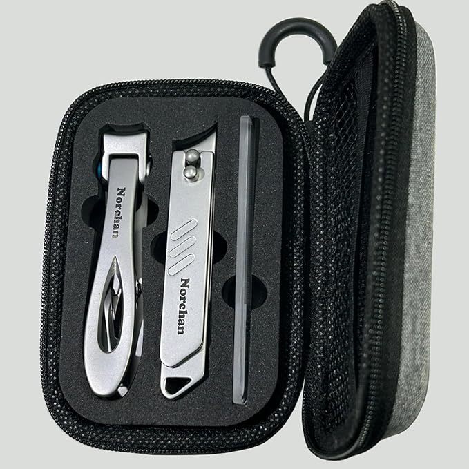 3-Piece Nail Clipper Set, Stainless Steel Fingernail & Toenail Clippers with Nail File, Compact Travel Case, Portable Grooming Kit for Toiletry Bag, Home Use, Men & Women