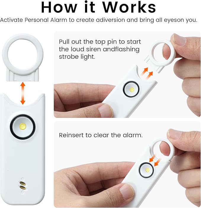 TIPSEAN Personal Safety Alarm - 135dB Ultra Loud Siren with LED Strobe Light, USB-C Rechargeable, Compact Keychain Alarm for Women/Men, Emergency Flashlight & Vibration Alert(White)