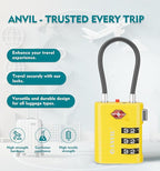 ANVIL TSA Approved Luggage Locks – High Security TSA008 Combination Travel Locks with Inspection Indicator for Suitcases and Backpacks. (2, Yellow)