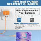 Super Fast Charger USB C, 45W Type C Charger Fast Charging Cable Block for Samsung Galaxy S26 S25 S24 S23 Ultra/S26 S25 S24 S23 S22 S21 S20/Note 10/20, PPS Wall Charger with 6.6FT Cord-Orange