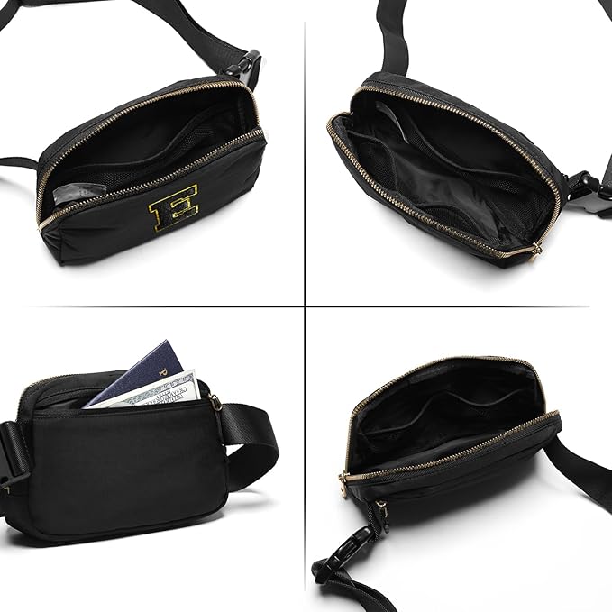 Gitus Belt Bag Fanny Pack Crossbody Bags with Initial Letter Patch Gifts for Wife Older Women Mother Coworker Bridesmaid Anniversary Travel Gifts Beach Gifts (Black-E)