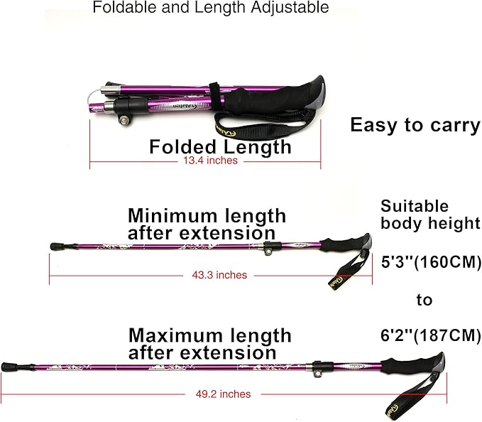 A ALAFEN Aluminum Collapsible Ultralight Travel Trekking Hiking Pole for Men and Women (Fits 5'3" - 6'2")