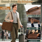RAINSMORE Vintage Flap Messenger Bag for Men PU Leather Laptop Bag 15.6 Inch Mens Briefcase Waterproof Satchel Computer Bag