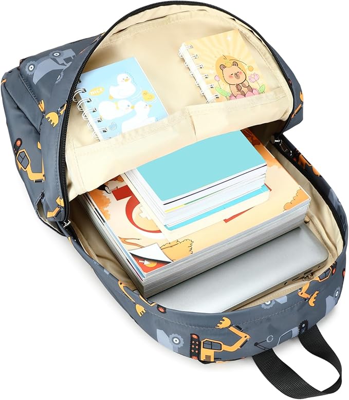CAMTOP Preschool Backpack for Kids Boys Girls Toddler Backpack Kindergarten School Bookbags for Age 3-8 (Engineering Car Grey)