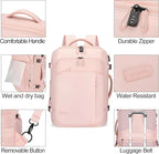 Lumesner Carry on Travel Backpacks, Extra Large 40L Flight Approved Bag for Men & Women,Expandable Suitcase Backpack With 4 Packing Cubes,Water Resistant Luggage Daypack Business Weekender Bag, Pink