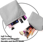 Huhumy 2 Pcs Makeup Bag Set Cute Cosmetic Pouch for Women Seersucker Travel Toiletry Bag Preppy Small Makeup Purse Pouch Aesthetic Skincare Brushes Storage Organizer for Valentine Women(Black)