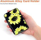 Mayski Credit Card Holder, RFID Blocking, Aluminum Alloy Hard Case, Small Mini Business Metal Wallet for Women Men, Sunflower