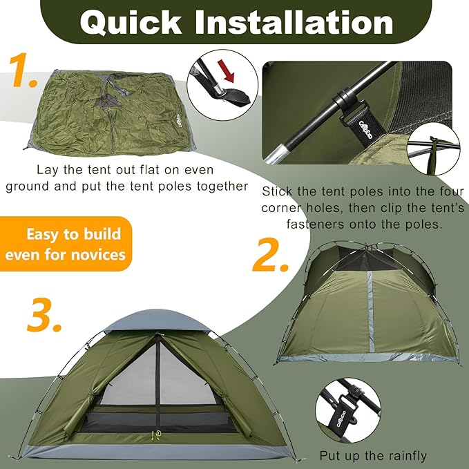 Camping Tent, 1/2 Person Tent, Lightweight Waterproof Backpacking Tent, 5-Minute Setup Outdoor Tent with Carry Bag, Ideal for Camping Hiking