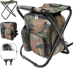 Folding Camping Chair Stool Backpack with Cooler Insulated Picnic Bag, Portable Hunting Fishing Multifunction Chair for Outdoors Hiking Hunting Travel (Camouflage)