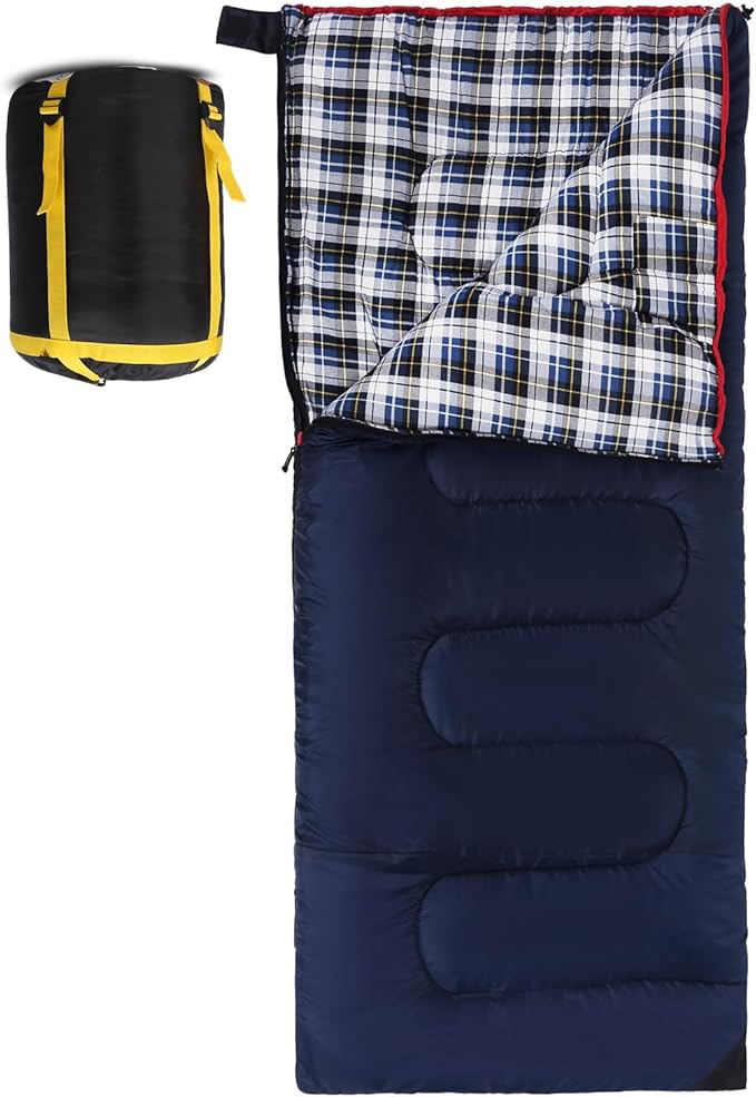 REDCAMP Cotton Flannel Sleeping Bag for Camping Backpacking, Adults Cold Weather Envelope Sleeping Bags with 2/3/4/6lbs Filling