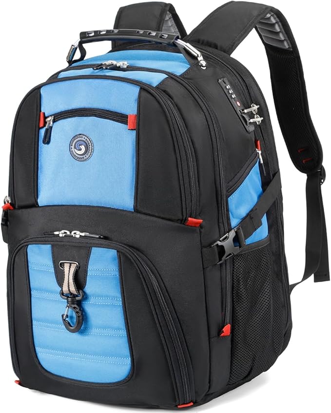 SHRRADOO Extra Large 50L Travel Laptop Backpack with combination lock, College Backpack Airline Approved Business Work Bag Fit 17 Inch Laptops for Men Women,Blue