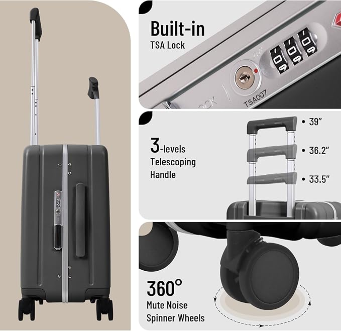 Apelila 20" Ride-On Suitcase with Seat, Double Handle Carry On Luggage with Mesh Pocket & Side Hooks, Hard Shell Spinner Wheels, TSA Lock & Seat Belt