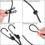 1 Pack Portable Clothesline with 12 Clothespins, Windproof Travel Clothesline Stretchy Retractable Elastic Laundry Clothes Line for Backyard, Vacation Hotel, Balcony Clothes Drying Line
