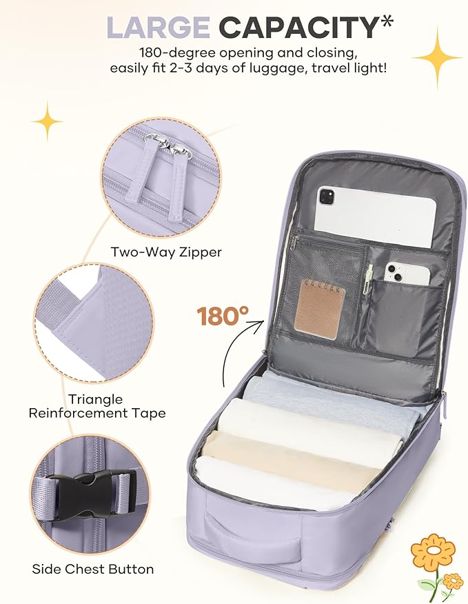 coofay Large Carry On Backpack Flight Approved Personal Item Travel Backpack For Women Airline Approved Waterproof Sports Luggage Backpack Casual Daypack Small Hiking Backpack Purple Backpack