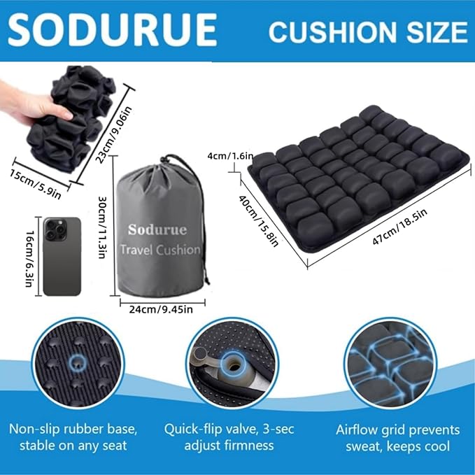 Sodurue Travel Cushion Airplane Seat,Airplane Seat Cushion for Long Flights,Press Type Air Inflatable Wheelchair Seat Cushion for Car,Office,Stadium,Ergonomic Comfort Support,Heavy Duty (36 Air Bag)