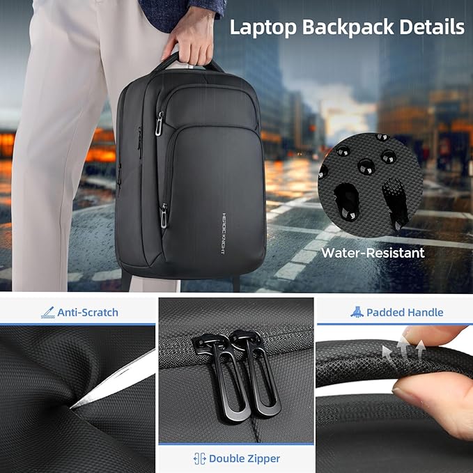 17.3 Inch Laptop Backpack for Men Women, 30L Travel Backpack Carry-On Flight Approved,Work Computer Backpack with USB A&C Port, Business Laptop Bag, Water-Resistant Anti-Theft Daypack - Black