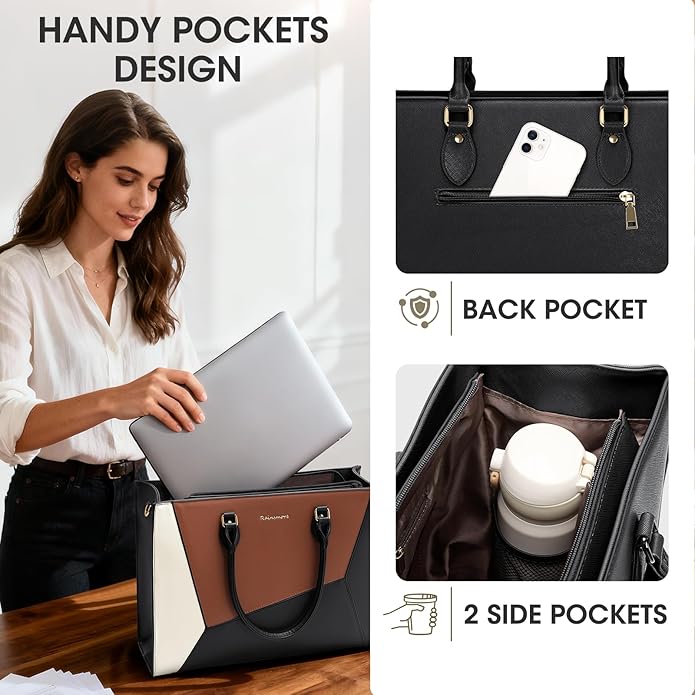 RAINSMORE Laptop Tote Bag for Women 15.6 Inch Large Women Work Bags Waterproof Business Office Teacher Bag Computer Briefcase