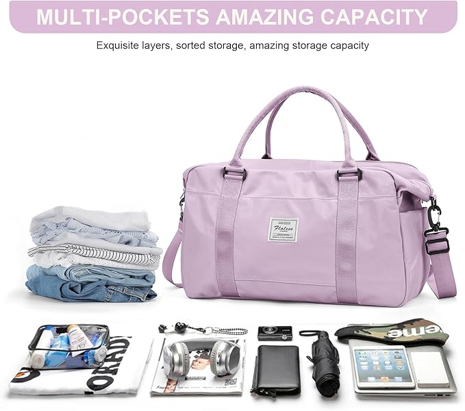 HYC00 Travel Duffel Bag,Carry-on Overnight Weekender Bags for Women,Sports Tote Gym Bag with Wet Pocket