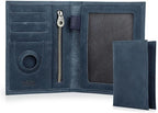CONTACTS Full Grain Leather Passport Holder RFID Blocking Travel Passport Wallet Compatible with Airtag Passport Cover Case with 4 Cards Slots, Coin Pocket (Blue)