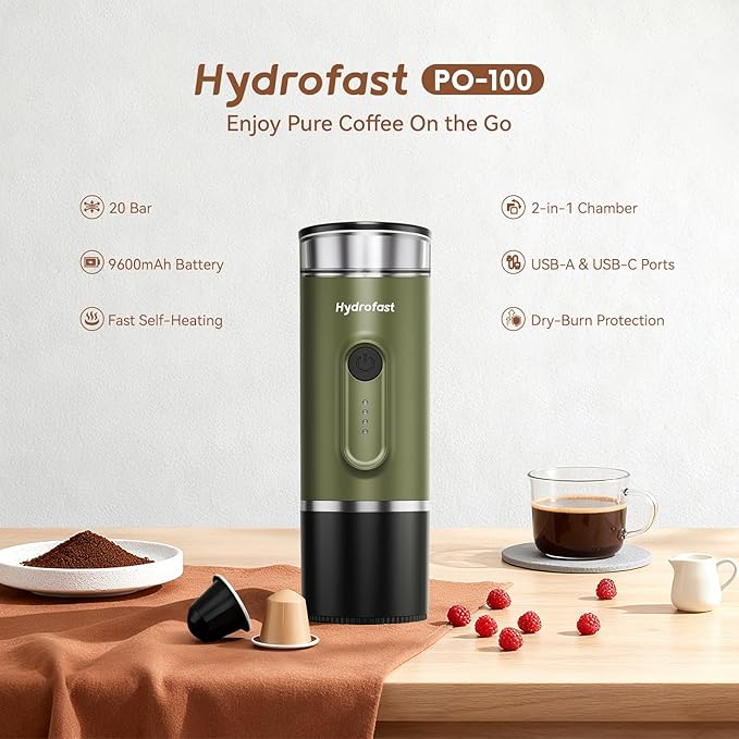 Portable Electric Espresso Machine, Self-Heating Travel Coffee Maker with 7800mAh Battery, USB-C Rechargeable, Compatible with Ground Coffee & Capsules, Maker for Camping, Office, Car