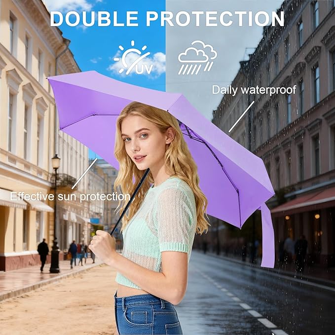 Compact Travel Umbrella with Case - Mini Umbrella for Purse, Small Lightweight &Tiny Design Perfect for Parasol Outdoor Sun&Rain Umbrellas