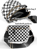 Black and White Checkered Crossbody Bag Bum Bag for Women,Spacious Checkered Purse Fanny Packs Belt Bag