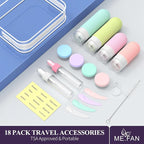 ME.FAN 18 Pack Travel Bottles for Toiletries, TSA Approved Silicone Portable Size Bottle, Refillable Cosmetic Container Kits for Conditioner, Shampoo, Lotion,Face Cream - Bright