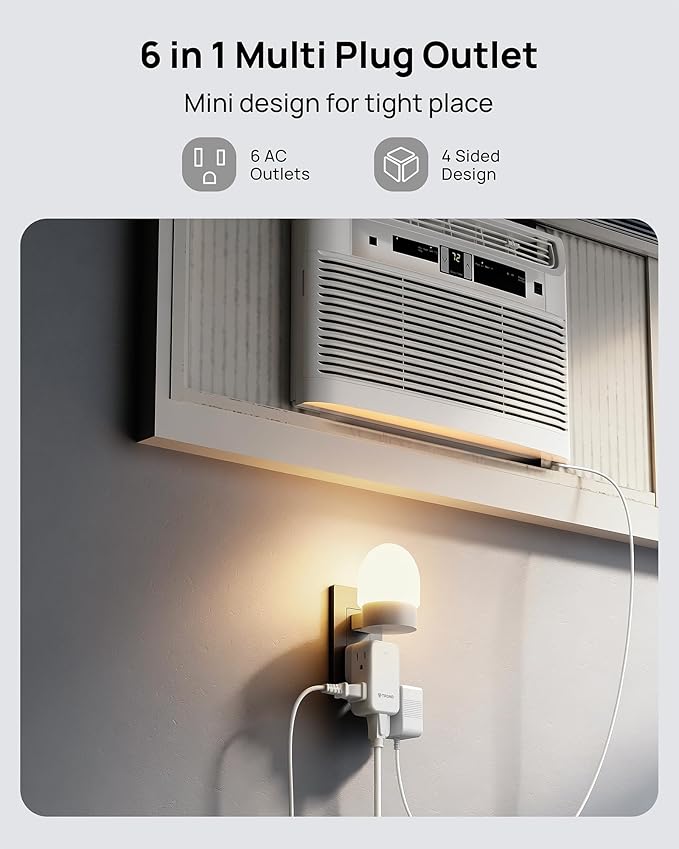 TROND Outlet Extender with 360 Rotating Plug, 6 AC Outlet Splitter, Turn One into Multiple Sideways Plug Adapter, Small Power Extension for Home Office Travel Cruise Ship Essentials