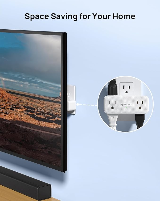 TROND Outlet Extender Surge Protector with 360 Rotating Plug, Multi Plug Wall Outlet with 6 Grounded Sockets and PD20W USB C Charger, 900J, Sideways Plug Adapter for Tight Space in Kitchen Bathroom