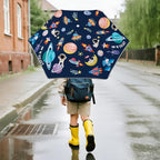 Kids Folding Umbrella Auto Open/Close Umbrellas for Rain Round Corner Safe Design UV Resistant Automatic Children Travel Umbrellas Reinforced Canopy 360° Reflective Strip Lightweight for Girls & Boys