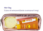 Remobia Hicol TSA Approved 5-Piece Diaper Bag Organizer Pouch Set Clear Waterproof TPU Kids Toiletry Storage Set Travel Packing Clutch Cube Bags for Baby Nursing(Gose gold leather)