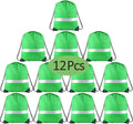 KUUQA 12 Pcs Drawstring Backpack Bag Bulk Reflective Backpack Green String Bags Cinch Sack Backpack for Team Yoga Sport Gym Traveling
