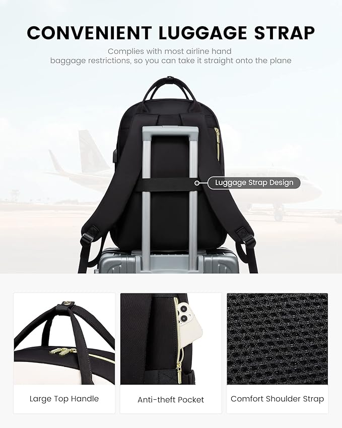 LOVEVOOK Laptop Backpack, Unisex, D-black-beige, 19 x 13.3 x 7.9 in, 1.9 lbs, 30L capacity, 18 pockets, ergonomic shoulder straps, thick EVA foam laptop protection