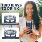 20 oz Tumbler with Lids and Straws, Stainless Steel Insulated Travel Coffee Mug, Double Wall Vacuum Insulated Tumblers, Powder Coated Coffee Tumbler for Cold & Hot Drinks (Navy Blue)
