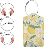 2 Pack Luggage Tags for Suitcases, PU Leather Bag Tag with Privacy Cover Address Card Travel Essentials-Summer Lemon