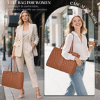 RAINSMORE Laptop Bag for Women 15.6 Inch Work Tote Bags Leather Laptop Tote Professional Laptop Purse Computer Handbag Womens Briefcase Tote with Clutch for Teacher Office Travel, Brown