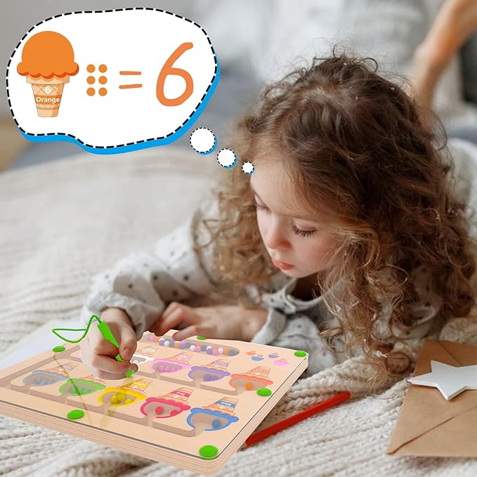 MTYOKILN Magnetic Color & Number Maze - Montessori Wooden Color Matching Learning Counting Puzzle Board - Toddler Fine Motor Skills Toys for Boys Girls 2 3 4 Years Old
