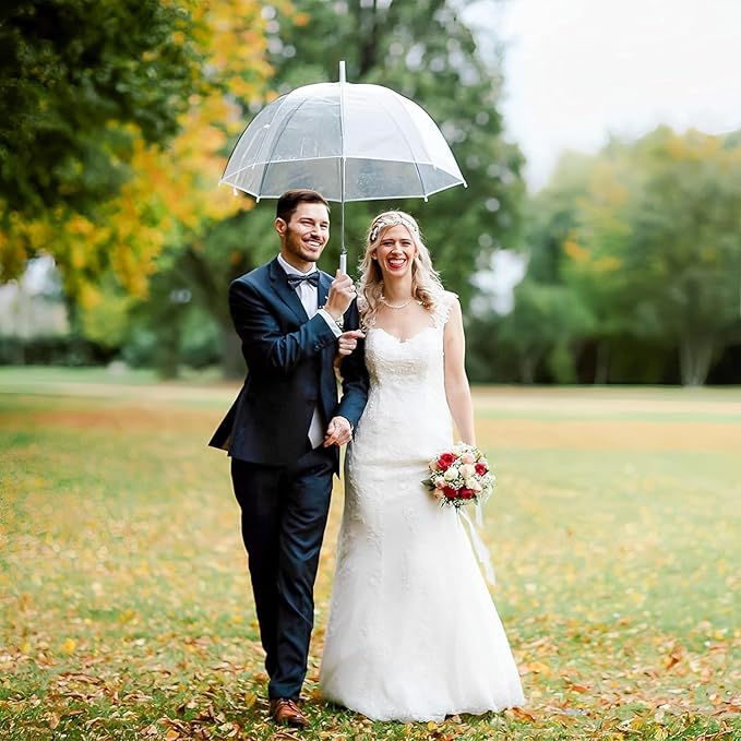 Clear Bubble Umbrella - Automatic Opening Clear Dome Umbrella with the Stylish J-Shaped Handle for Men and Women, Wedding, Outings and Large Group Gatherings, Graduations, Proms, or Daily City Walks