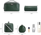 BOYATU Travel Makeup Bag Cosmetic Bags for Women: Large Capacity 3 Pcs Set Make up Bag with Compartments - Waterproof Vegan Leather Toiletry Organizer Bags with Handle (L06 Olive)