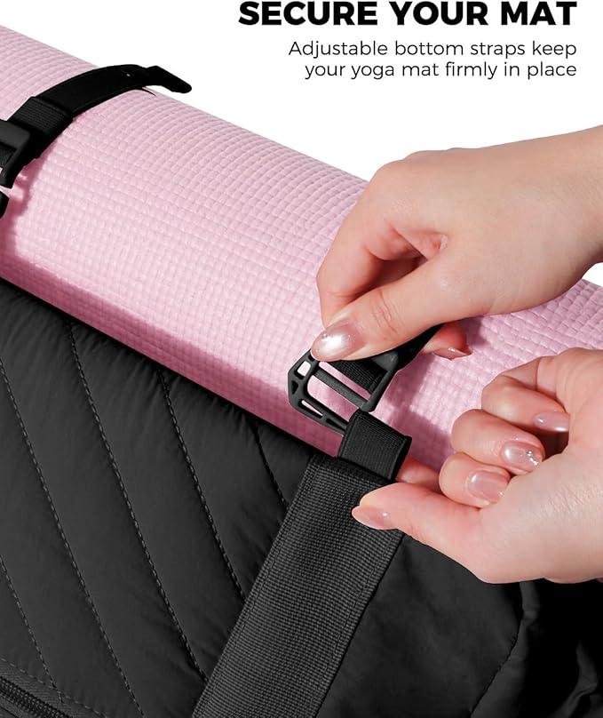 Small Gym Bag for Women - Puffer Duffle Weekender Work Duffel Carry on Overnight Nurse Dance Yoga Workout Tote Bag with Yoga Mat Holder Wet Compartment Coin Purse BPA-Free