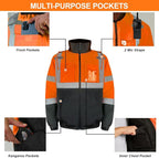 HYCOPROT Hi-Vis Safety Jacket for Men High Visibility Reflective Bomber Winter Waterproof Work Construction Coat ANSI Class 3
