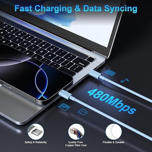 iPhone 17 16 15 Charger Fast Charging, 45W Dual USB C Phone Charger Block with 10FT Long Type C Cable Cord for Apple iPhone 17/Pro/Pro Max/17 Air/16 Pro/16 Pro Max/15 Plus/15 Pro/iPad/S26 Ultra(Blue)