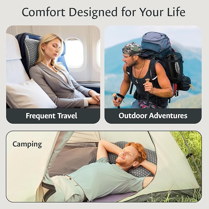 fulocean Small Cooling Memory Foam Travel Pillows for Airplanes, Compressible Camping Pillow, Adjustable Gel Shredded Foam Bed Pillow for Medium Firm Neck Knee Support, Ideal Sleeping,Car,Backpacking