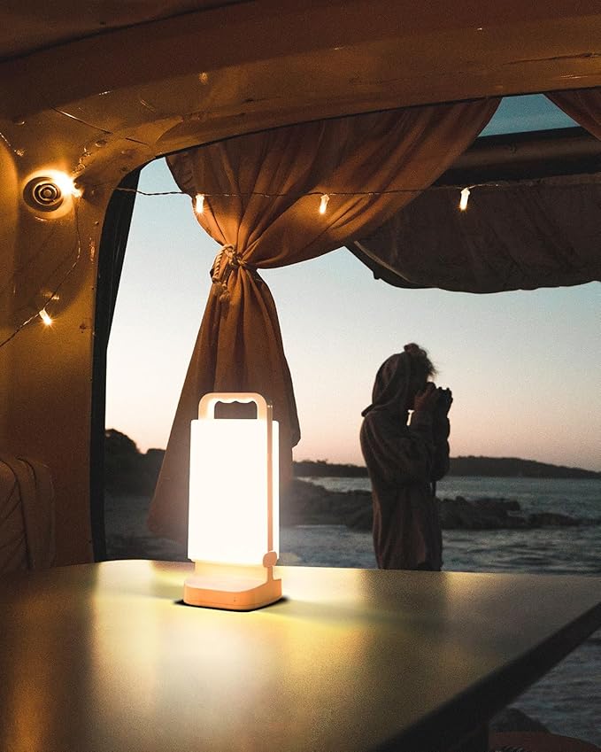 Solar Camping Lantern, Rechargeable Battery Powered Camping Light 6000mAh Up to 80HRS Lasting, Dimmable Night Lamp, Survival Gear for Emergency, Power Outages, Outdoor, Indoor Use