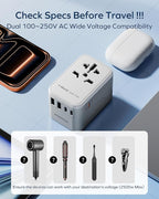 MOMAX Universal Travel Adapter 70W GaN, 3 USB-C PD & 2 USB-A QC, International Power Adapter Outlet, 6-in-1 Wall Charger for Laptop, Phone, European Travel Plug Adapter for UK/US/AUS/JP