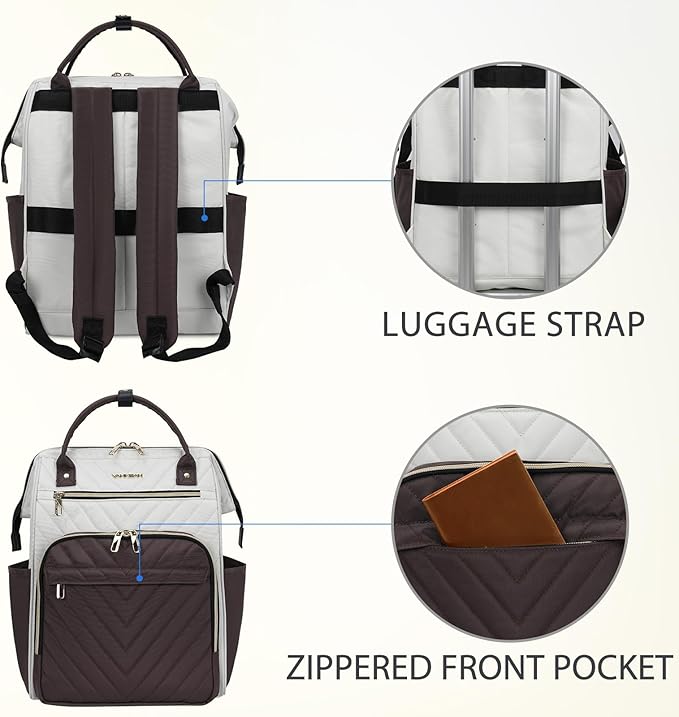 VANKEAN 17 Inch Laptop Backpack for Women Fashion Computer Work Bag, Large Capacity Waterproof Backpack, College Daypack Business Travel, Beige-Coffee
